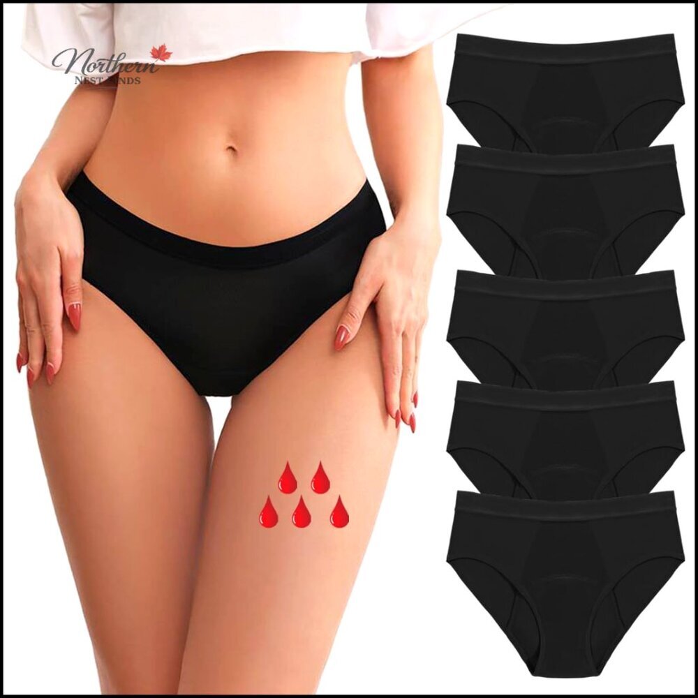 Leakproof Period Panties 5 Pack Heavy Flow Cotton Briefs Mid Waist